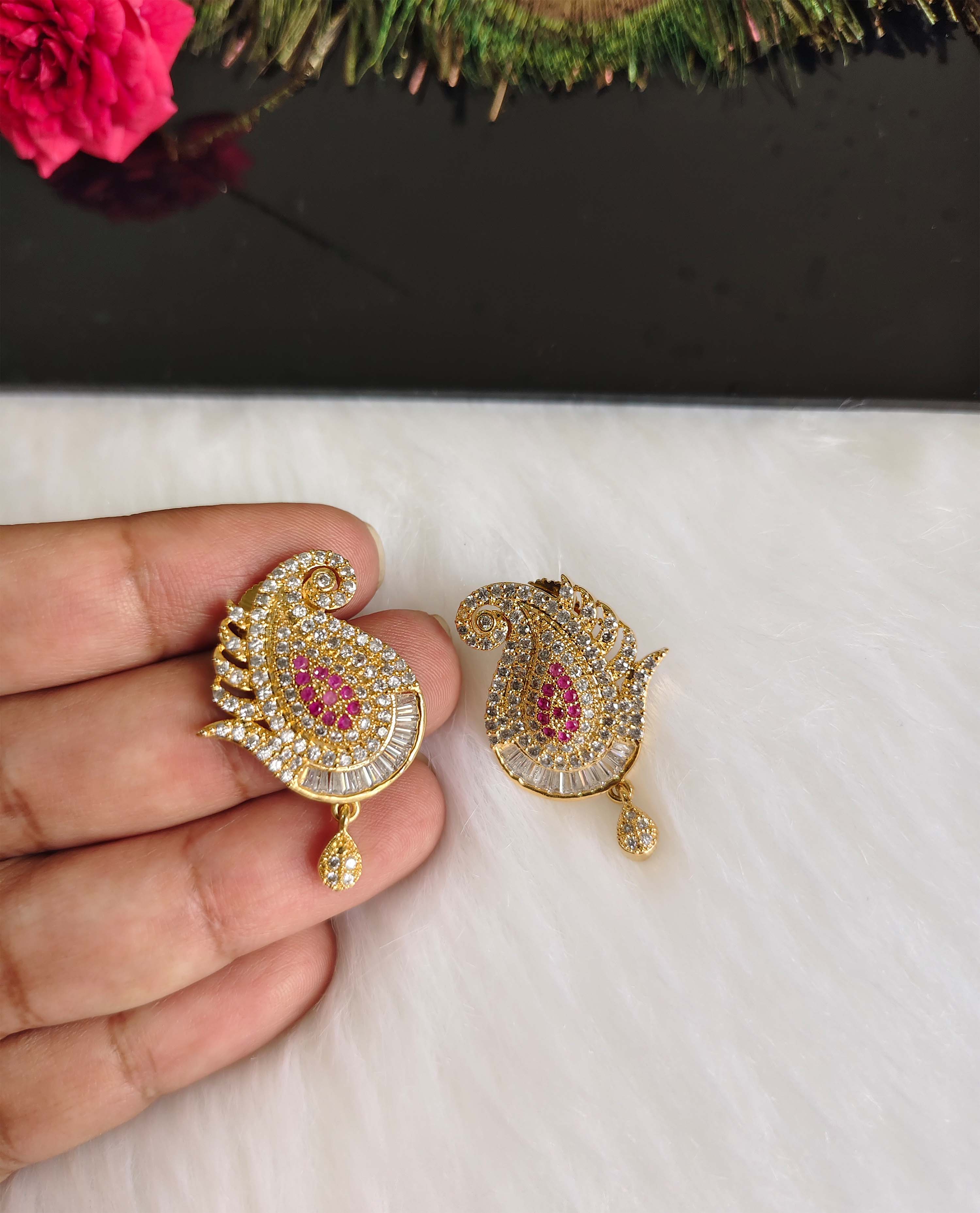 CZ Stone Mango Shape Earrings T2850