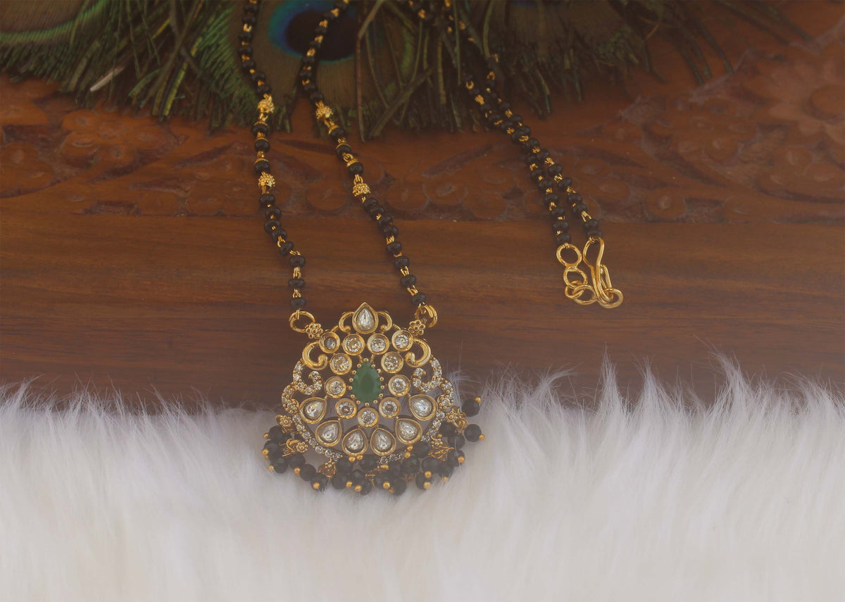 Gold Plated Stylish Black Beads Necklace T2186