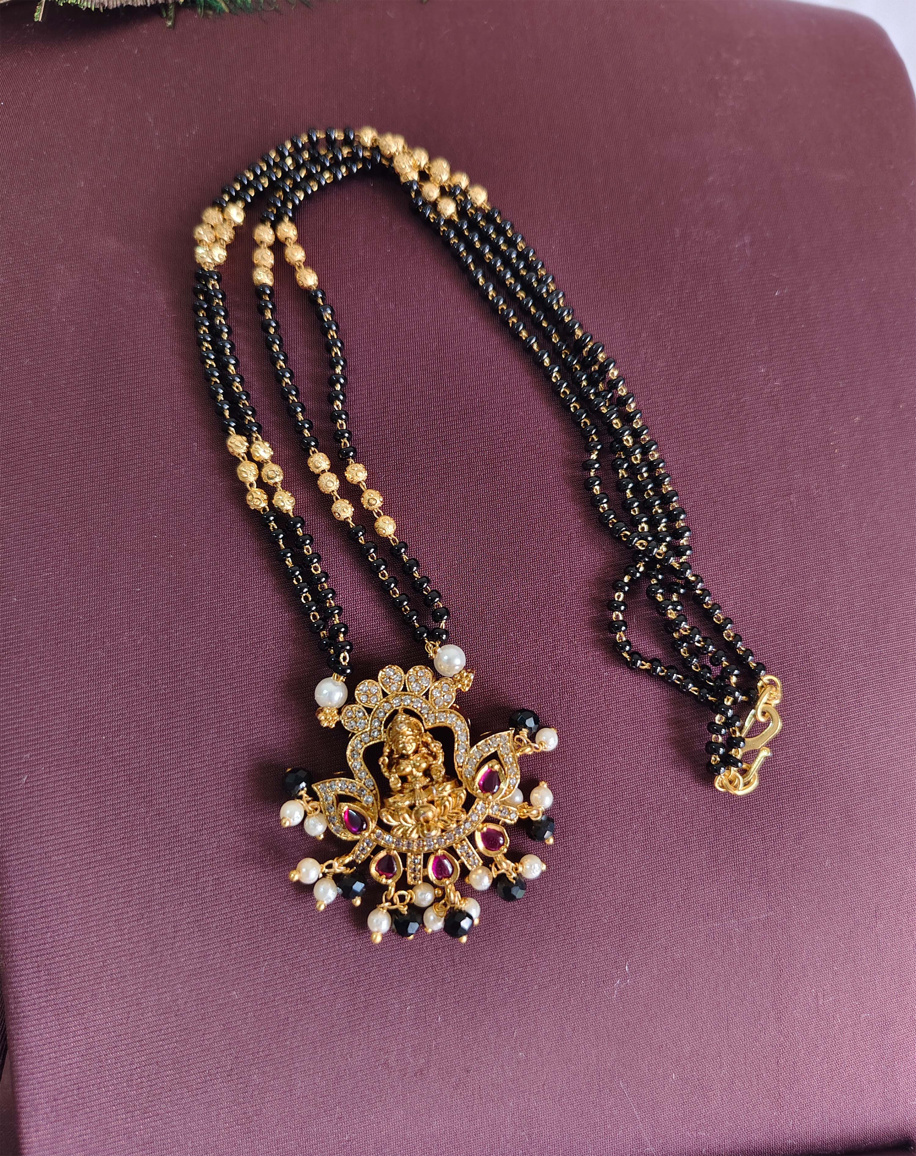 Temple Gold Plated Black Beads Necklace T3149