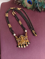Gold Plated Temple Stone Black Beads Necklace T3150
