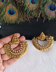 Gold Plated Temple Lakshmi Pearl Earrings T2851