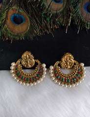 Temple Lakshmi Gold Plated Pearl Stone Earrings T2852