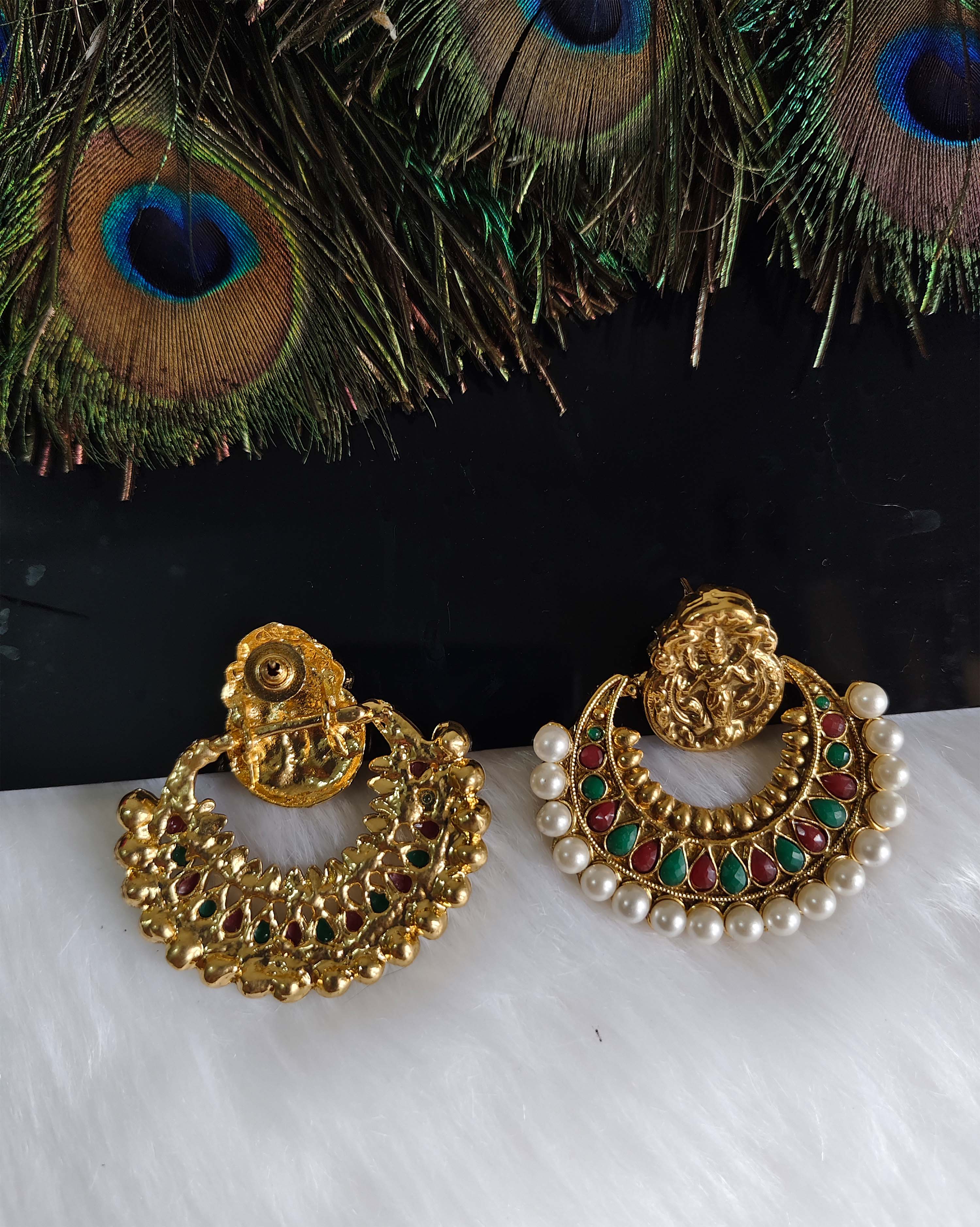 Temple Lakshmi Gold Plated Pearl Stone Earrings T2852