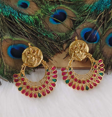 Temple Ganesh Gold Plated Stone Earrings T2844