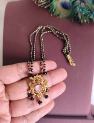Gold Plated Peacock Stone Black Beads Necklace T3156