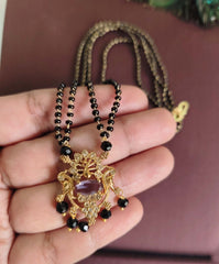 Gold Plated Peacock Stone Black Beads Necklace T3158