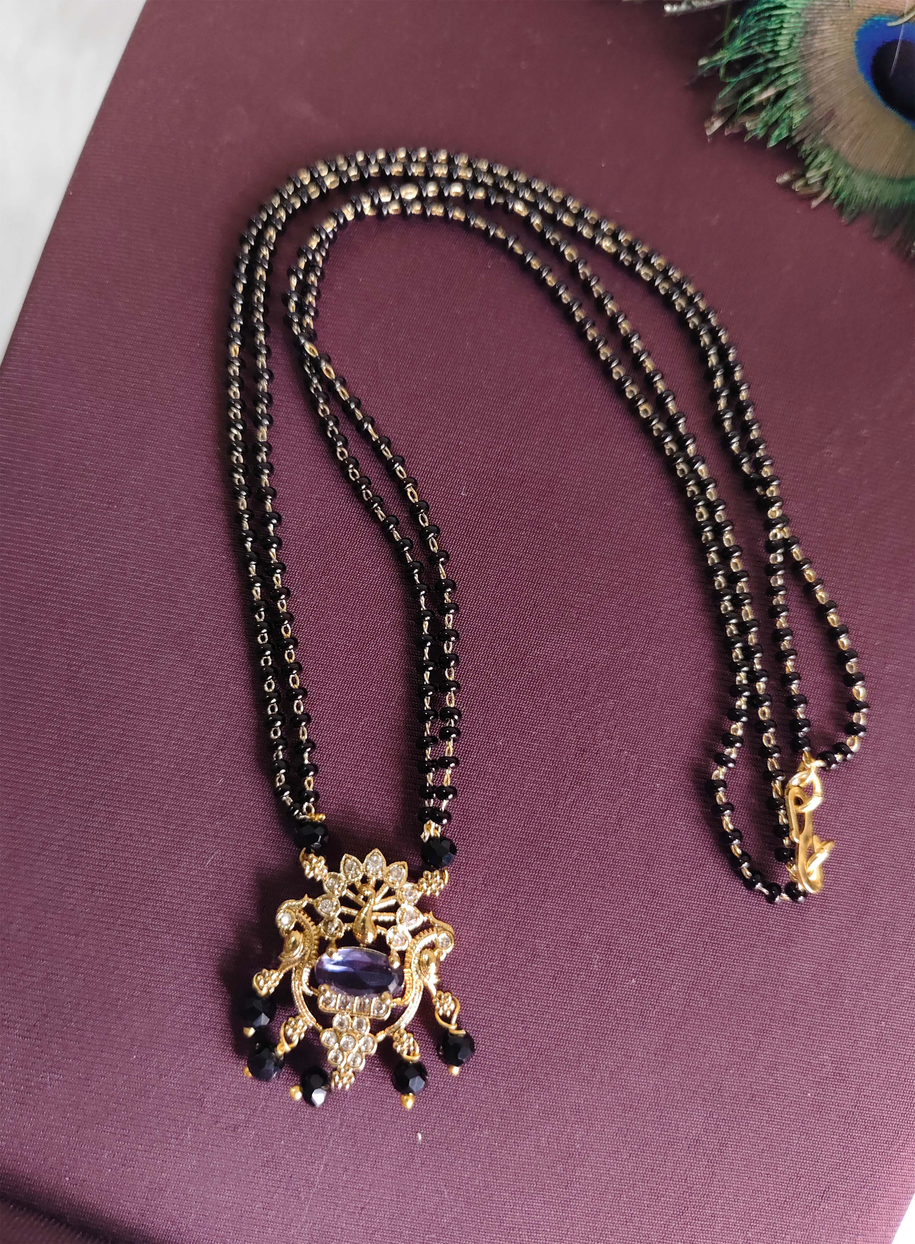 Gold Plated Peacock Stone Black Beads Necklace T3158