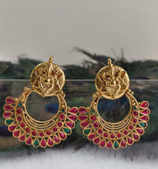 Temple Ganesh Gold Plated Stone Earrings T2844
