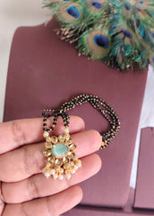 Gold Plated Pearl Stone Black Beads Necklace T3159