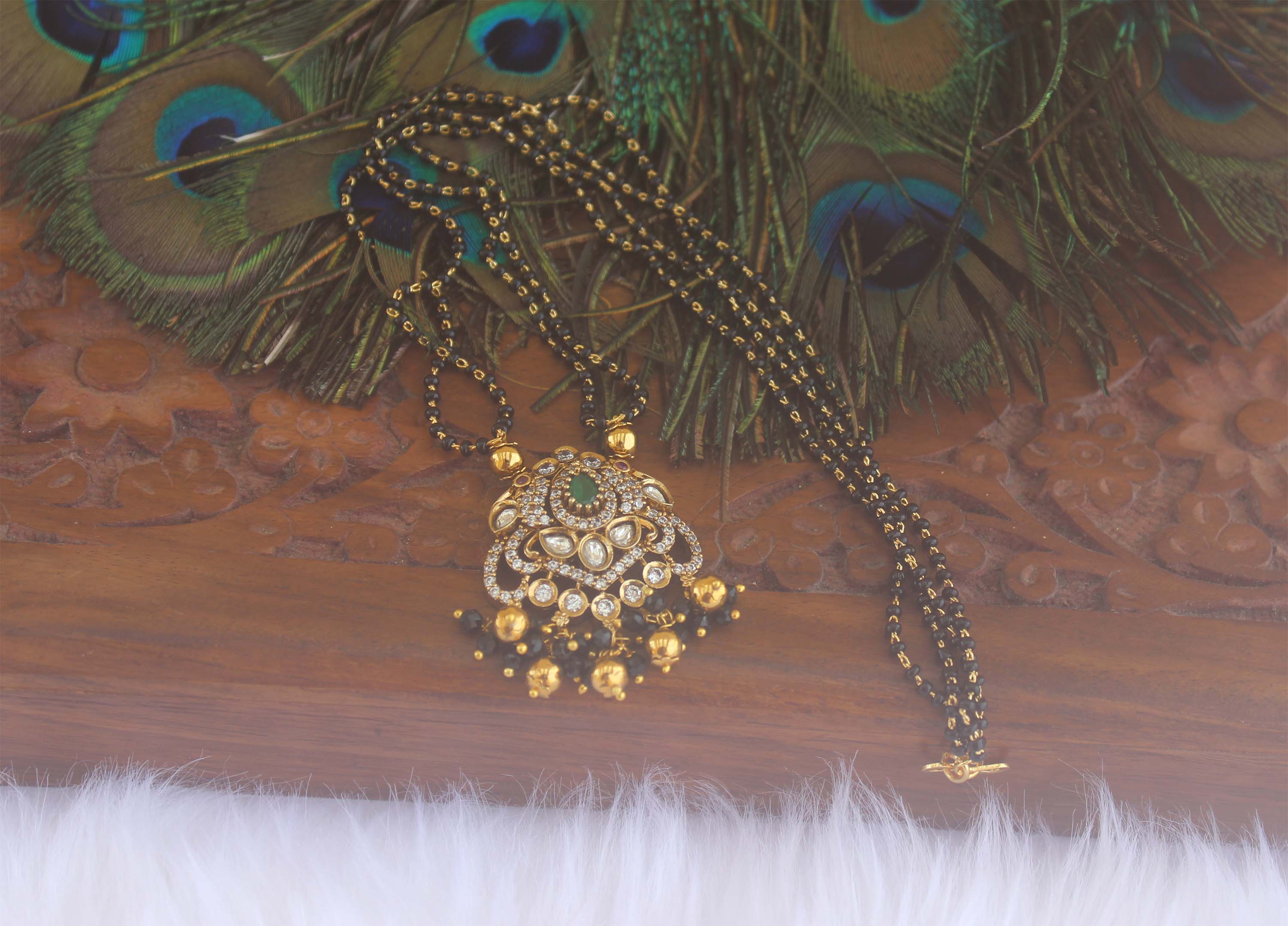 Peacock Stone Black Beads Necklace T2191