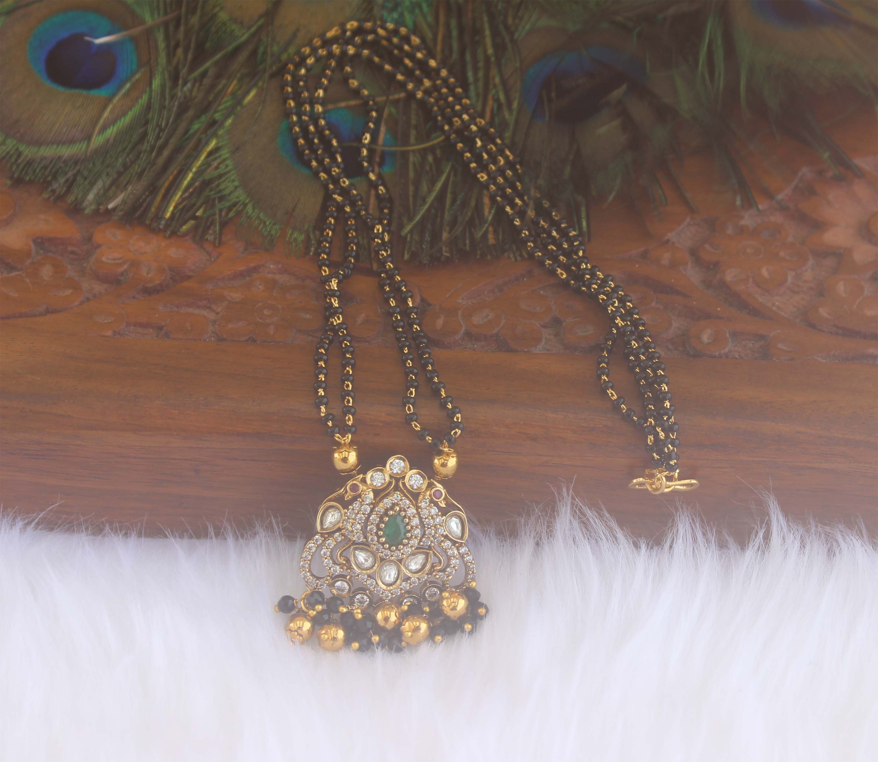 Peacock Stone Black Beads Necklace T2191