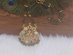 Navaratnam Long Peacock Black Beads Necklace T2193