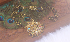 Navaratnam Long Peacock Black Beads Necklace T2193