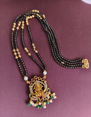 Gold Plated CZ Stone Temple Black Beads Necklace T3135