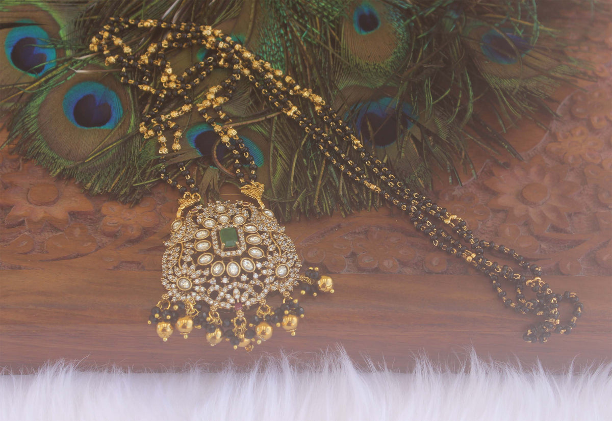 Designer Peacock Stone Black Beads Necklace T2194