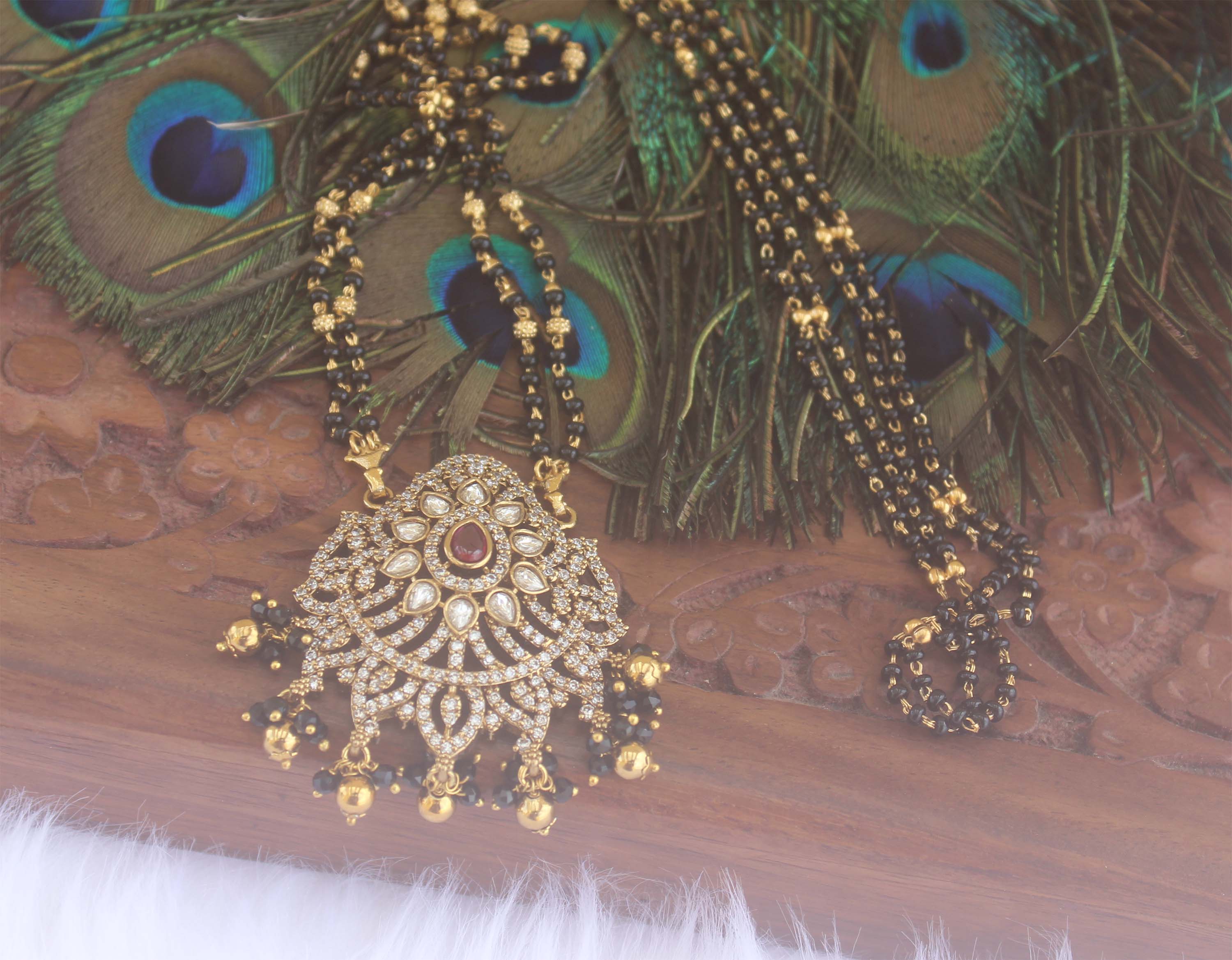 Designer Long Black Beads Necklace T2195