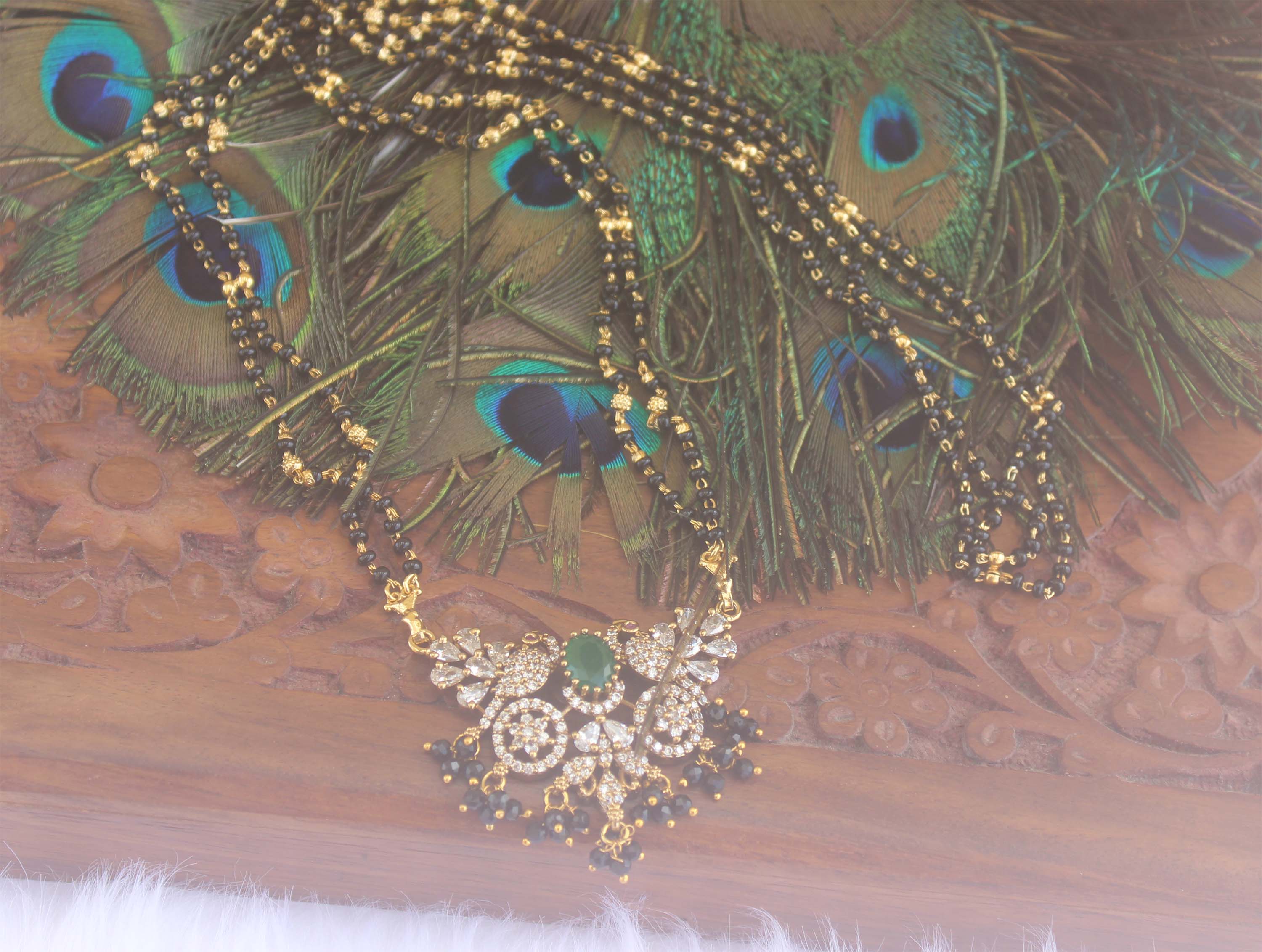 Peacock Long Black Beads Necklace T2198