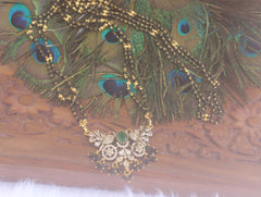 Peacock Long Black Beads Necklace T2198