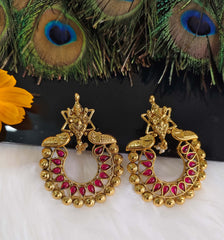 Temple Gold Plated Peacock Ganesh Earrings T2845