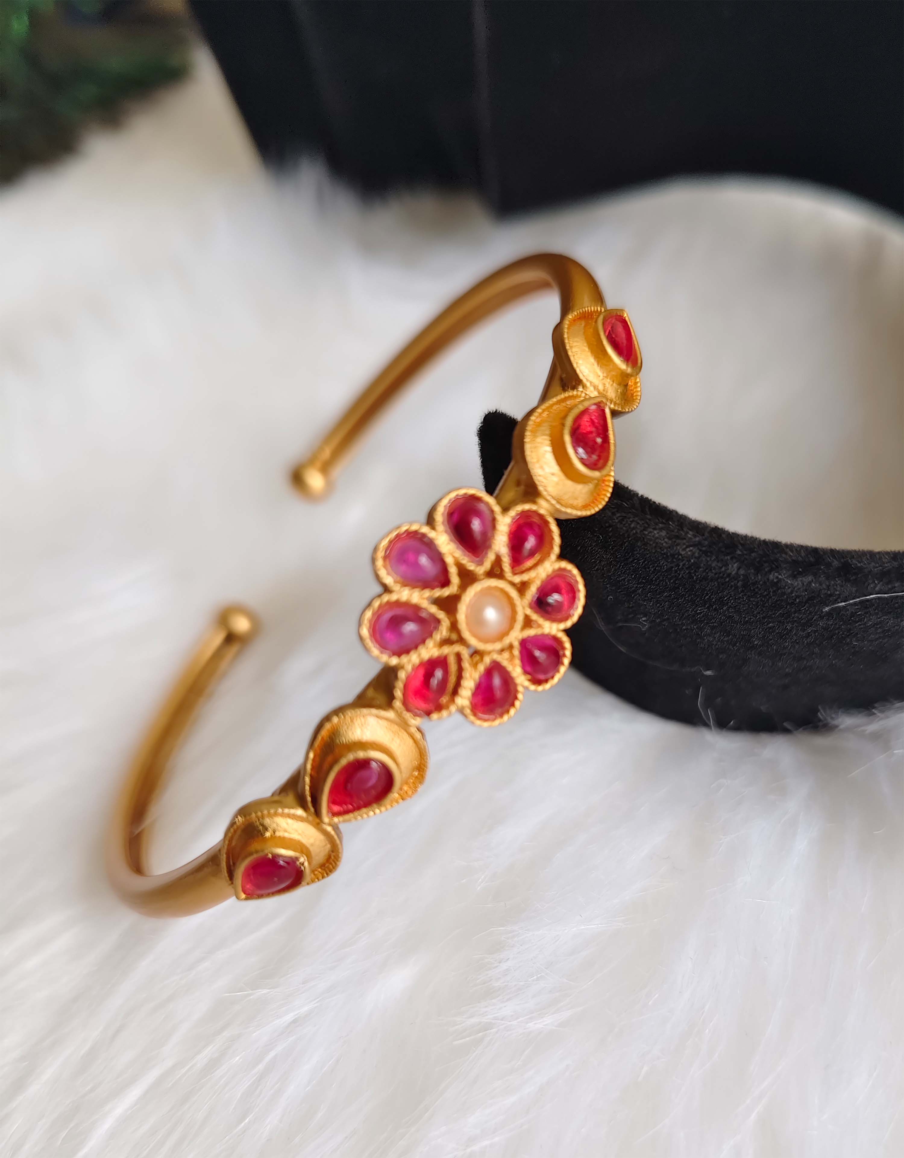 Matte Finish Pink Stone Floral Kada T3121