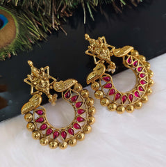 Temple Gold Plated Peacock Ganesh Earrings T2845