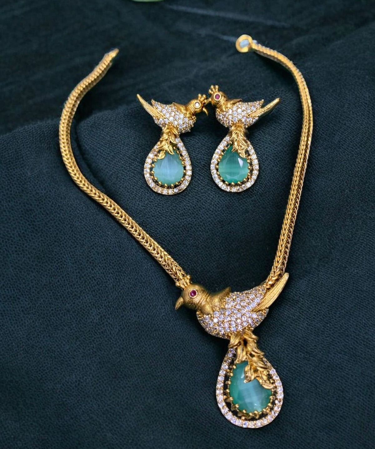 Matte Finish CZ Stone Peacock Necklace Set T2941